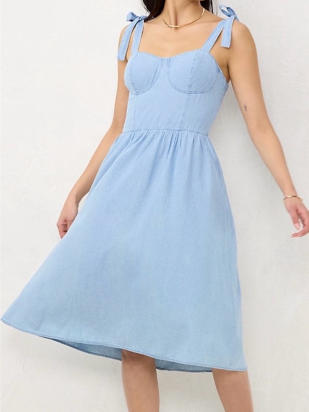 Chambray Midi Soft Girl Cottagecore Dress Size Small Milkmaid Romantic